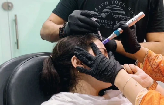 Doctor Performing Hair PRP Injection Procedure on Patient